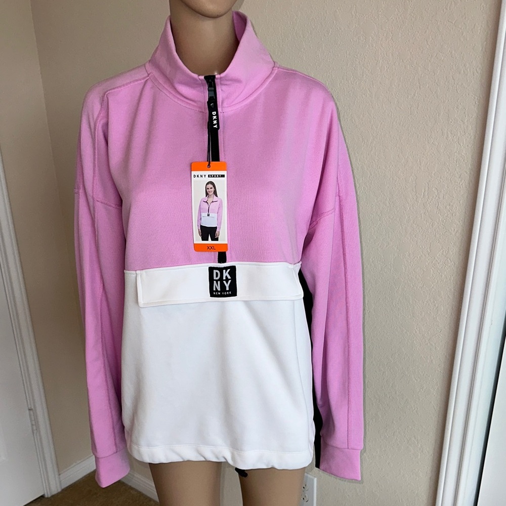 NWT DKNY Pink and White Half-Zip Top Size XXL - Picture 1 of 15